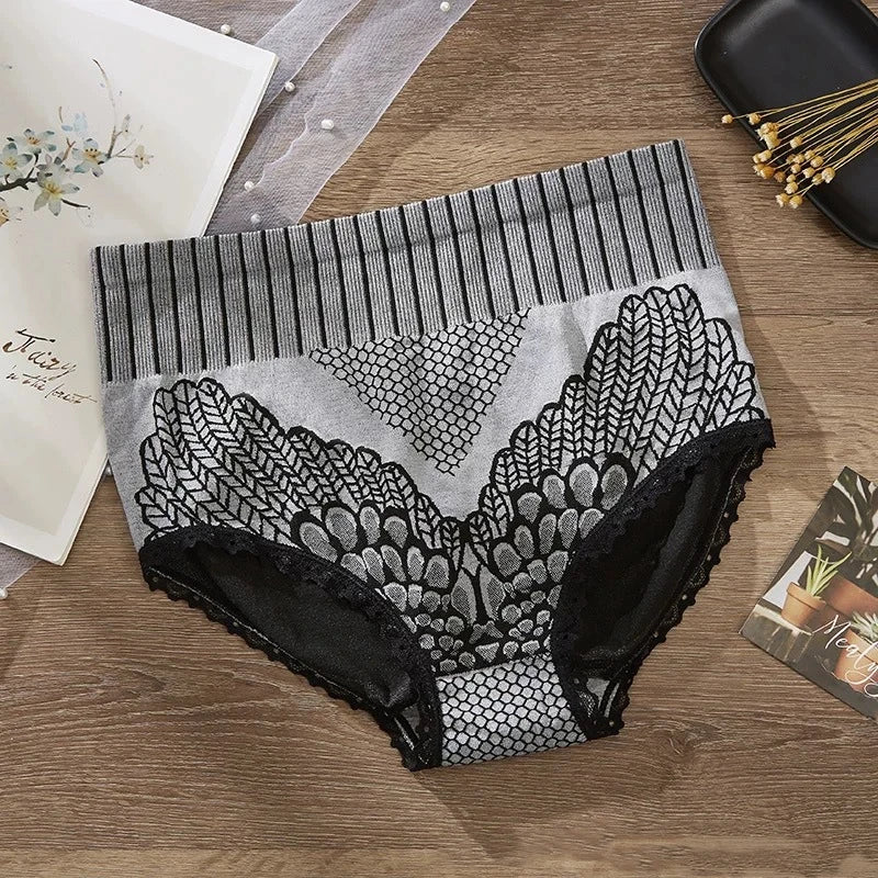 Soft Lace Breathable High Waist Panties Comfortable Seamless Short Shaper Anti Friction Briefs with Solid Pattern