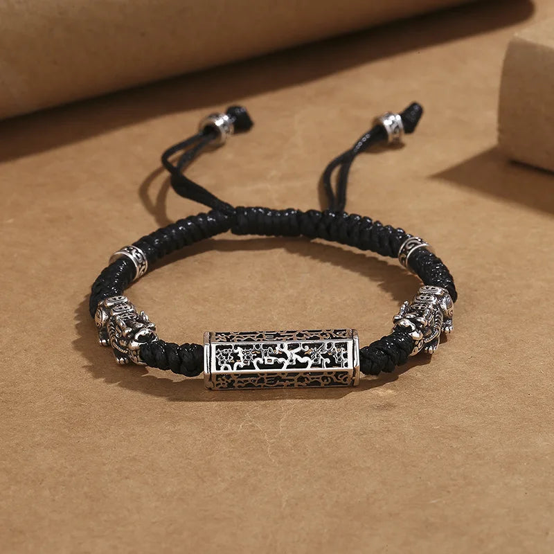 Men's Vintage Buddhist Six Words Wealth PiXiu Bracelet Amulet Handwoven FengShui Fashion Charm Bracelets De Luxe Style