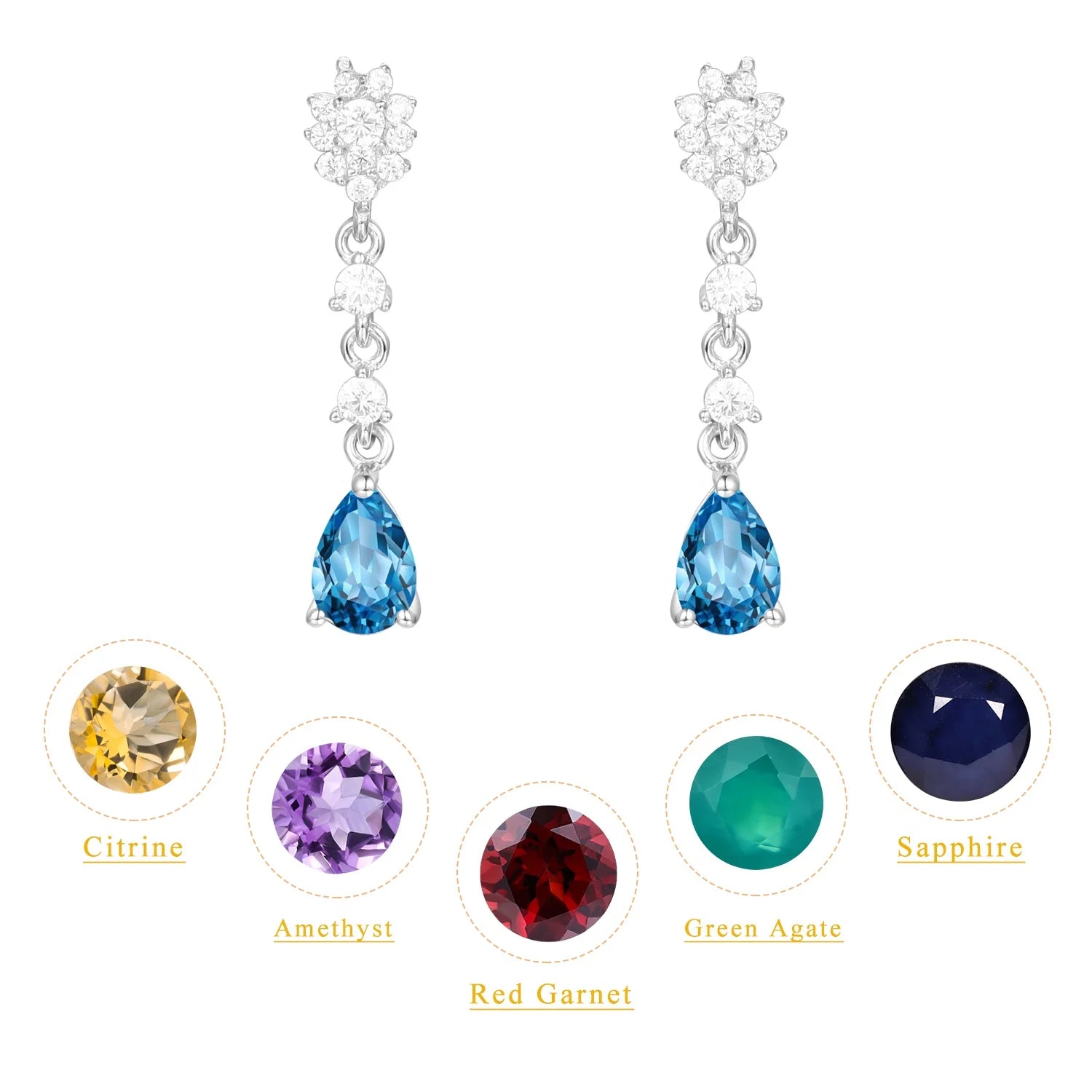 OL0871 Abiding Jewelry Custom Wholesale Multi Color Natural Gems 925 Sterling Silver Gemstone Drop Earrings