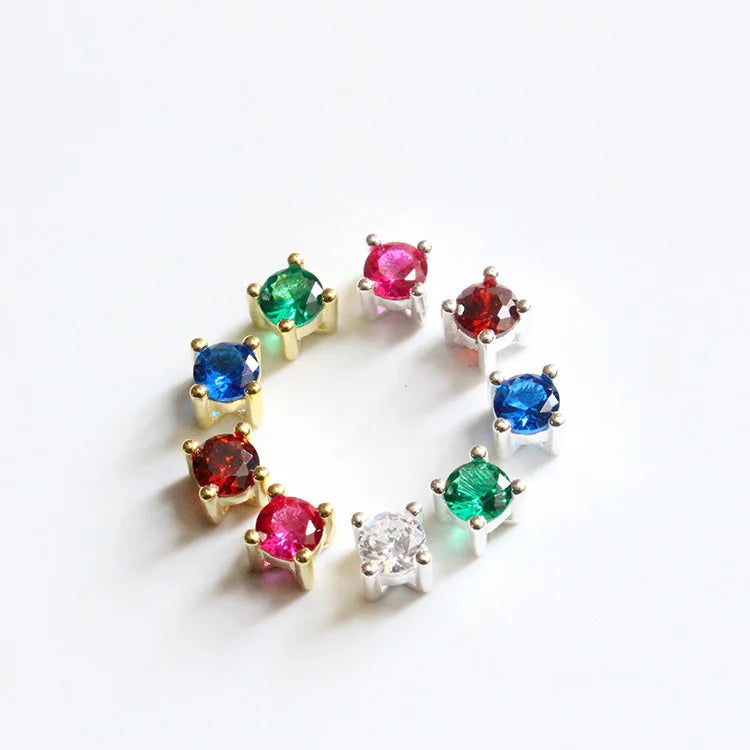 4.2mm Tiny 925 Sterling Silver Colourful Cubic Zircon Beads for Jewelry Making Findings