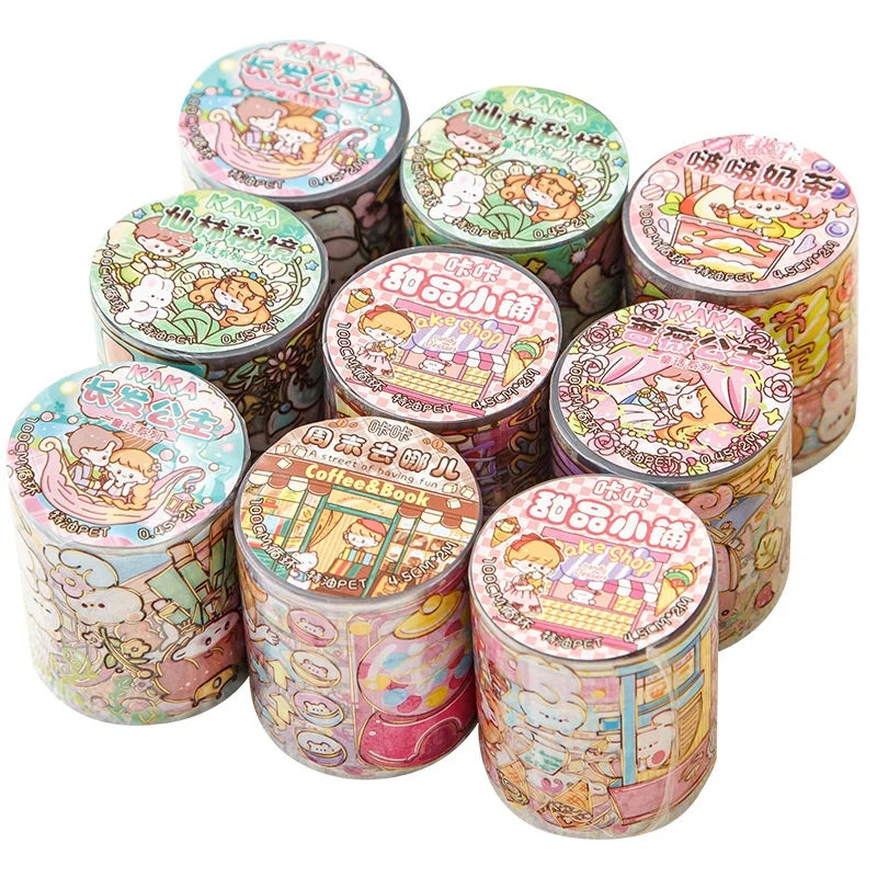Wholesale Transparent Bronzing PET Hand Account Tape Cute Girl Design Account Office Adhesive Tape