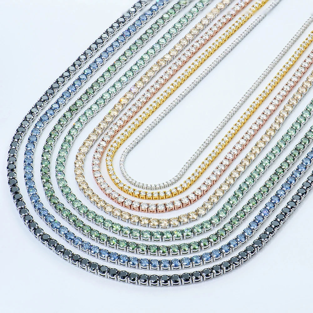 Hip Hop Women Men White champagne Black Blue Green Colored Vvs Ice Out Gra Diamond Moissanite Jewelry Tennis Necklace Link Chain