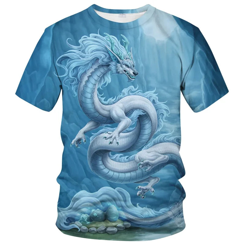 Chinese Dragon Pattern 3D Harajuku Print Summer Men's Short Sleeve O-Neck Fashion Street Hip Hop Regular Fit 100% Polyester