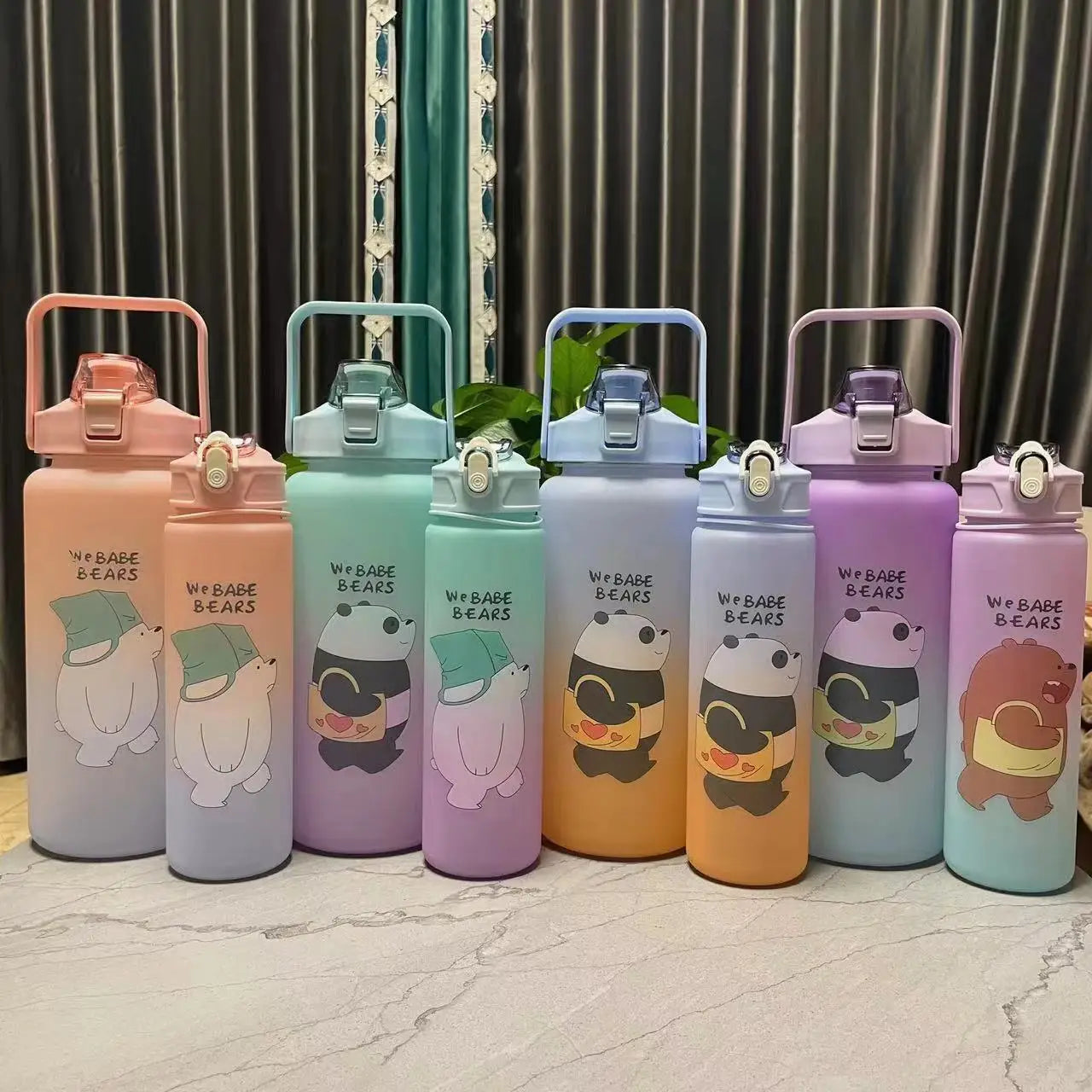 Botella Agua De Agua 2 Litros 2 Piece Cartoon Water Bottles Sport Plastic Strap Gym Motivational Water Bottle Sets