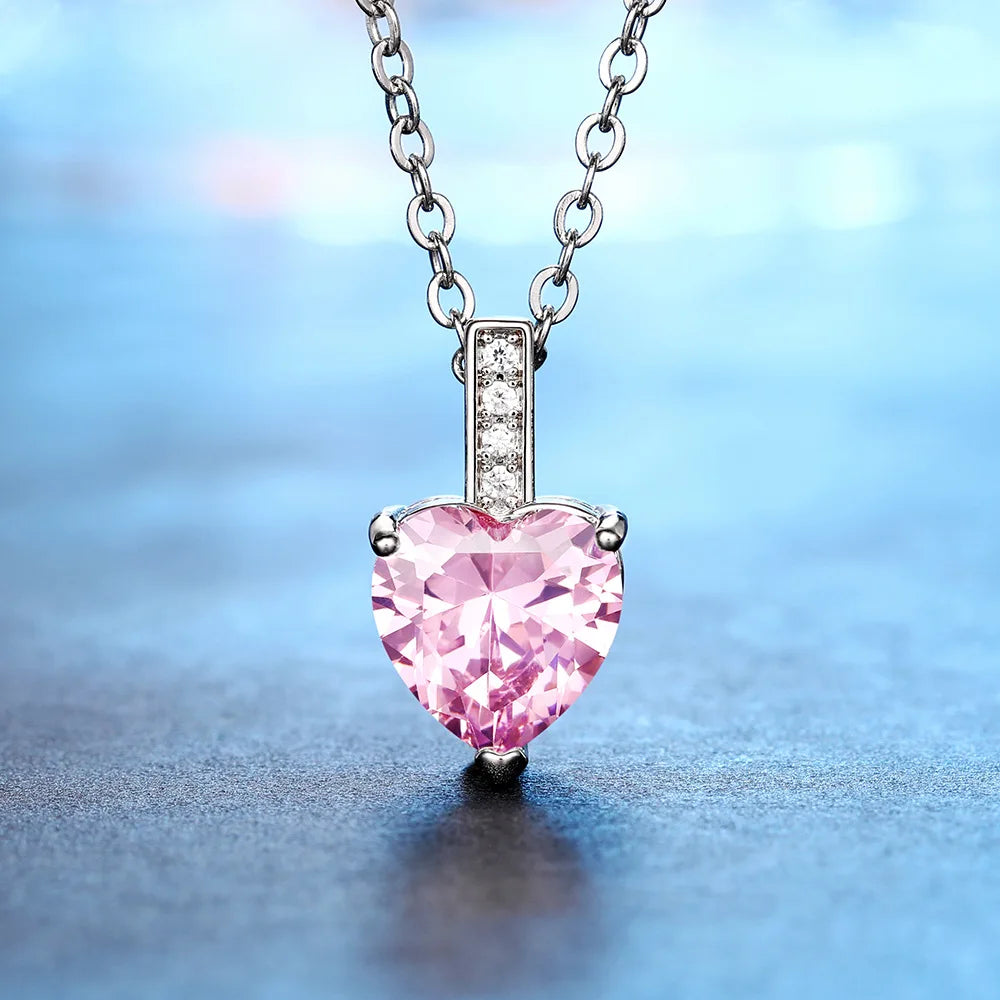 AA00607 Fashion Heart of the Ocean Pendant pink Diamond Heart-shaped Necklace