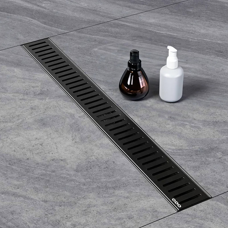 Modern 28 Inch Matte Black Shower Trench Drain 304 Stainless Steel Linear Floor Waste with Removable Cover for Wet Room