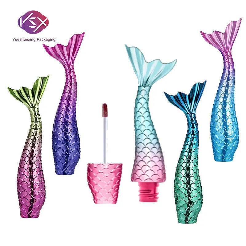 Yueshunxing 3ML Mermaid Tail Lipgloss Container Empty Cosmetic Plastic Packaging Shining Fish Scales Lip Gloss Tubes