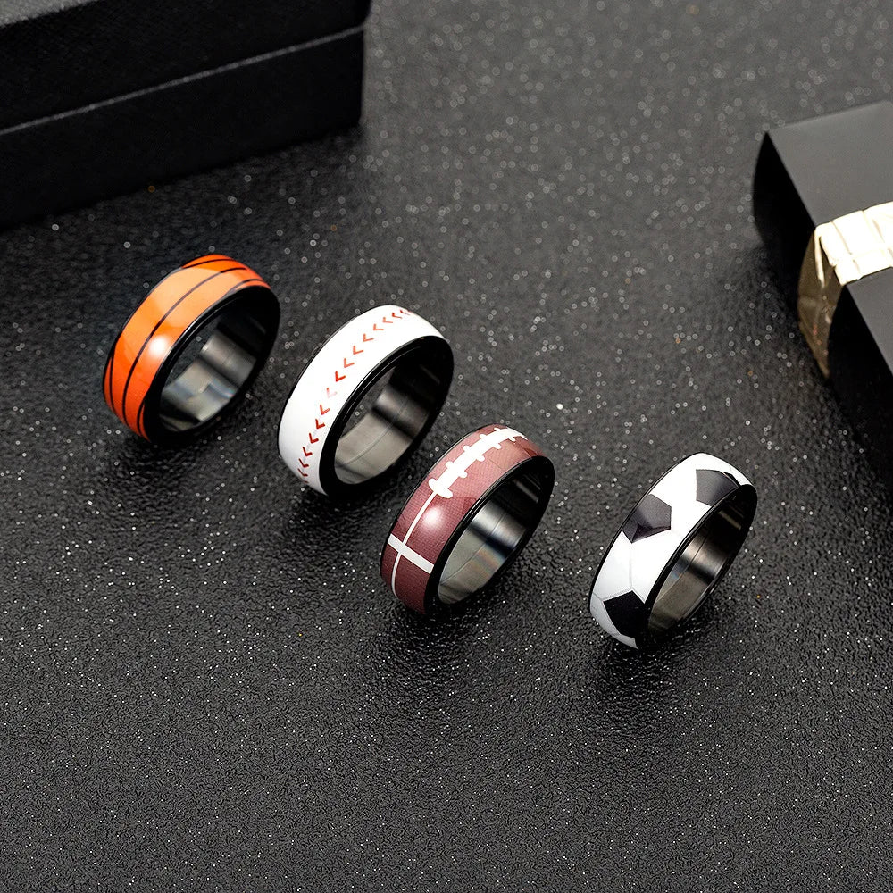 SC Popular Cool Stainless Steel Rings Basketball Rugby Soccer Anti Anxiety Rings Trendy Spinner Sports Fidget Rings to My Son
