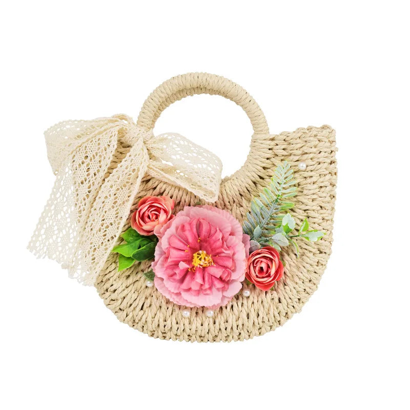 Handmade DIY Bohemian Summer Straw Tote Bag for Women Custom Logo Woven Handbag Drawstring for Beach Vocation Girls Hawaii Style