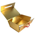 Recyclable Luxury Magnetic Boxes Red Gold Elegant Gift Paper Packaging Box With Leather Handle