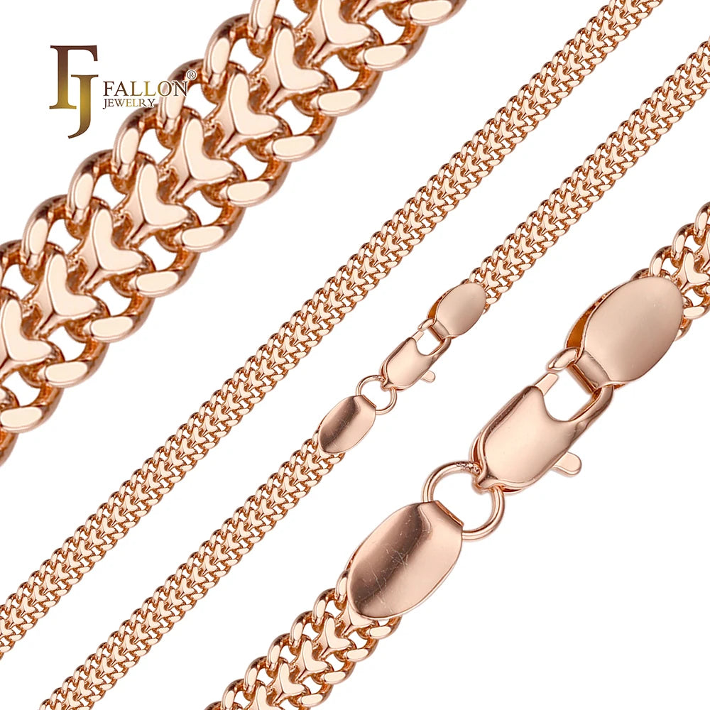 7.1mm FJ Fallon Fashion Jewelry Two-way Cuban Link Chain Plated in Rose Gold Brass Based