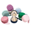 Custom Logo Portable Zipper Ring Necklace Organizer Velvet Storage Case Small Round Travel PU Leather Mirrored Jewelry Box