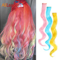 AliLeader 20 Inch Synthetic Hairpieces Clip in One Piece Wave Curly Hair Highlight Colorful Rainbow Hair Extensions for Girls