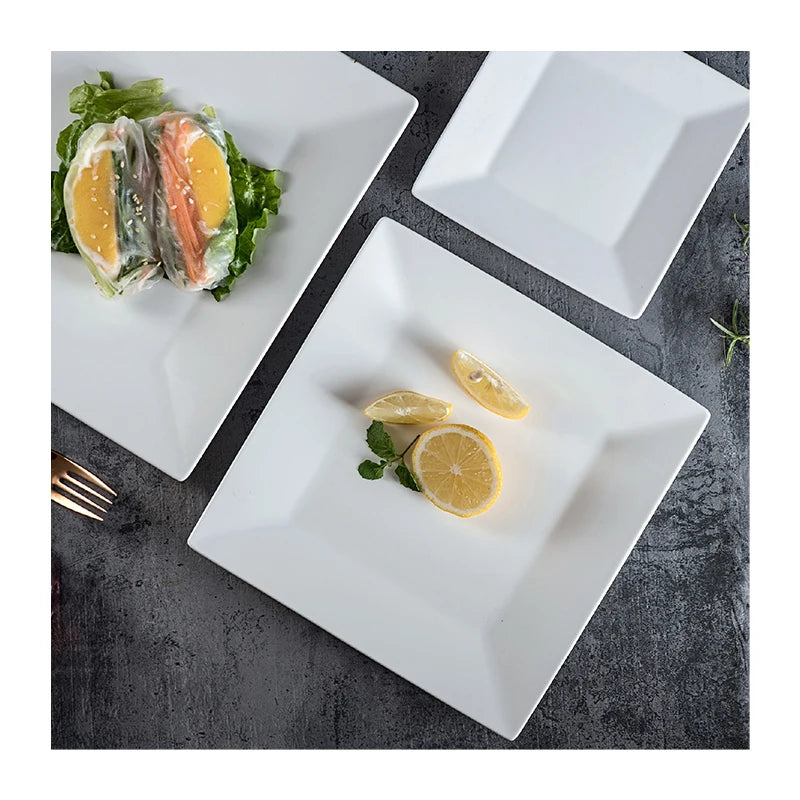 Ceramic White Square Dinner Plates Luxury Porcelain Bone China Square Plates Wedding Home Office Restaurant Plate Dish