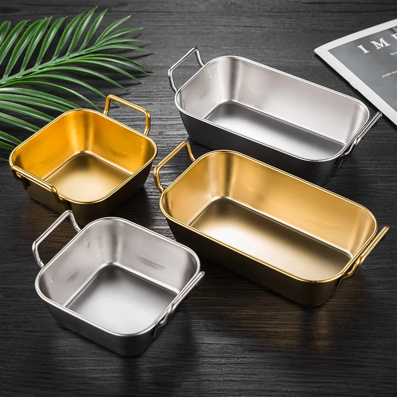 Stainless Steel with Ears Deep Mouth Plate Golden Fried Chicken Potato Chips Snacks Dried Fruit Dessert Fruit Tray Metal