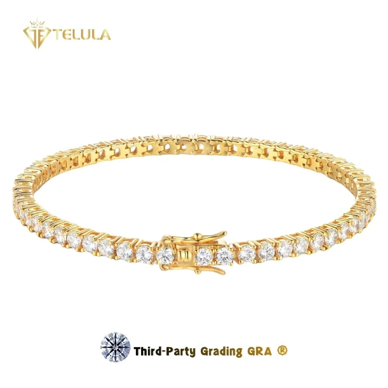 Wholesale Gold Plated Hip Hop Moissanite Bracelet 2-6.5mm Silver 925 Round Setting Moissanite Tennis Chain Bracelet