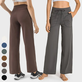 High Quality Joggers Drawstring Elastic Waistband Large Pockets Sweatpants Wide Leg Sports Jogger Pants Women Fitness Sweatpants