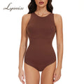 Racerback Breathable Women's Sleeveless Tummy Tightening Thong Body Shaper Seamless Bodysuit Medium Control for Sports Daily Use