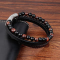 Fashion Natural Stone Leather Braided Bracelet Titanium Steel Jewelry European Leather Stainless Steel Men's Hand Bracelet