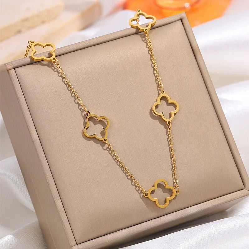 Stainless Steel Jewelry Women Stainless Steel Four-leaf Clover Pendant Lucky Charm Necklace
