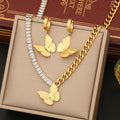 New Arrival Luxury Girls Necklace Earring Bracelet Butterfly Set Jewelry Stainless Steel for Ladies