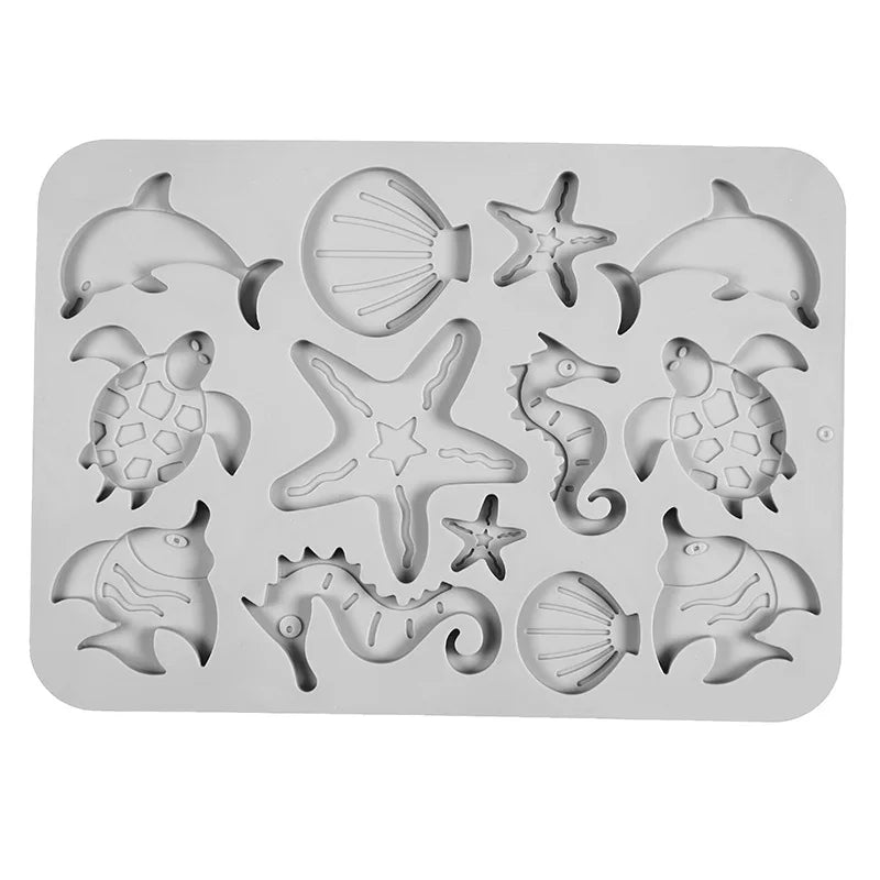 D-0278 Silicone Marine Life Mold Seahorse Starfish Penguin Fish Shell Shape Cookie Baking Cake Chocolate Fondant Silicon Mold