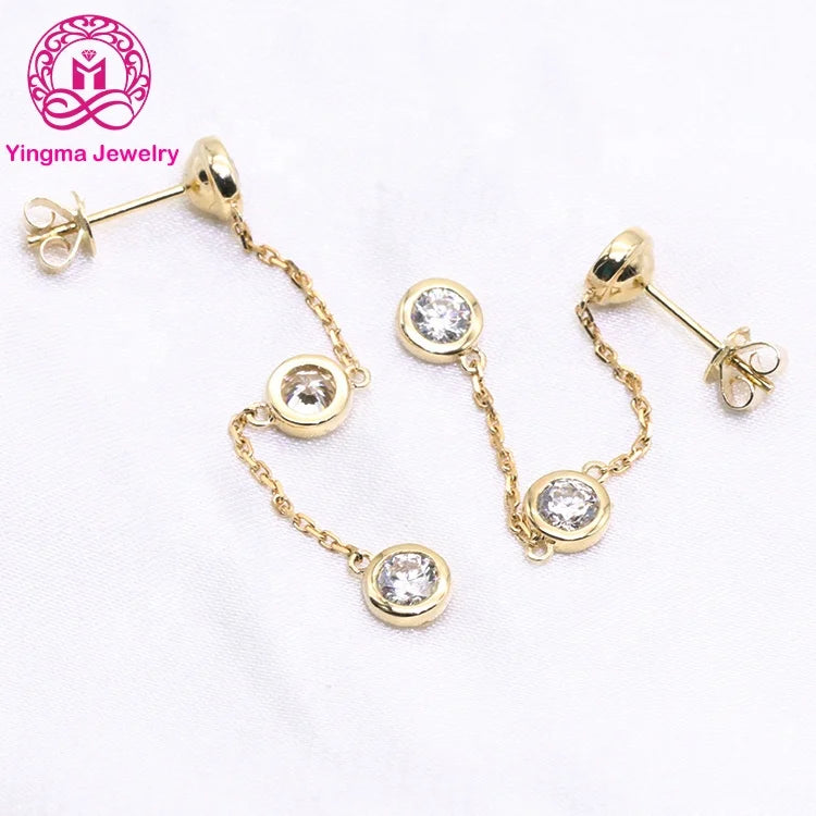 Fancy Jewelry AU585 Solid 14k Yellow Gold Moissanite Earrings Round Cut D VVS Moissanite Drop Earring for Women