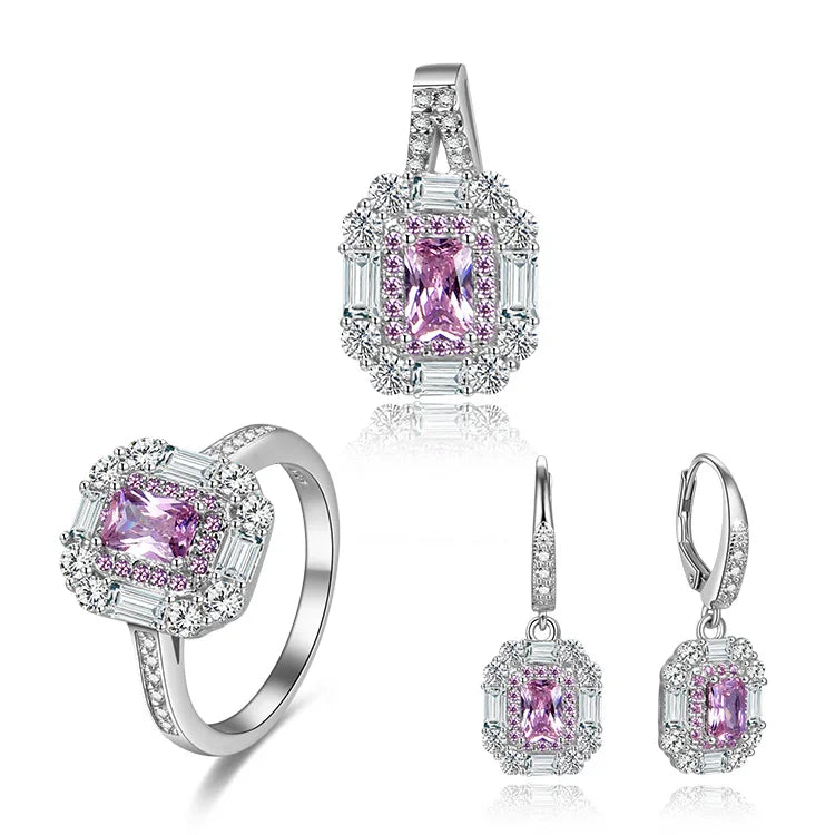 Poliva Elegant 925 Sterling Silver Jewelry Sets Aaa Cubic Zirconia Pink Emerald Cut Luxury Jewelry Set