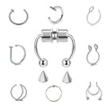 5Pcs/Set Customizable Stainless Steel Zircon Labret Nipple Belly Toe Belly Button Septum Fake Nose Rings Clip Earrings for Women