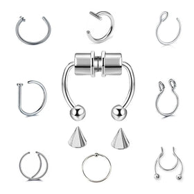 5Pcs/Set Customizable Stainless Steel Zircon Labret Nipple Belly Toe Belly Button Septum Fake Nose Rings Clip Earrings for Women