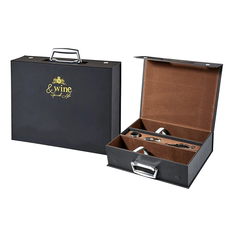 Packaging Box Wine Bottle Packaging Gift Box Leather Gift 2 in 1 Bottles Box with Opener Accessories for Wedding Housewarming