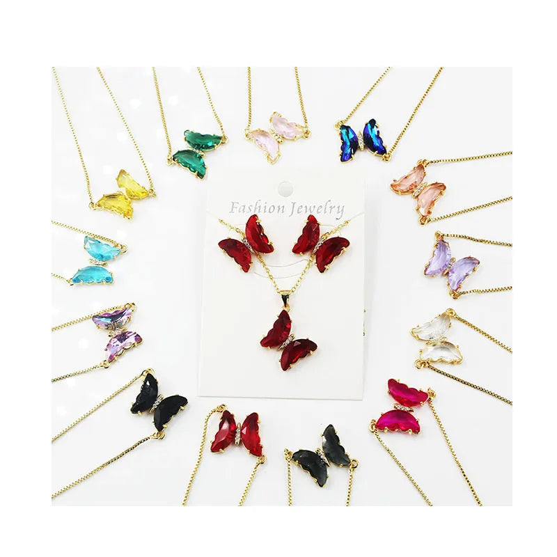 BMZ 2026 New Arrivals Boho Jewelry 21 Colors Colorful Crystal Adjustable Size 5 Pics Together Crystal butterfly Jewelry Set