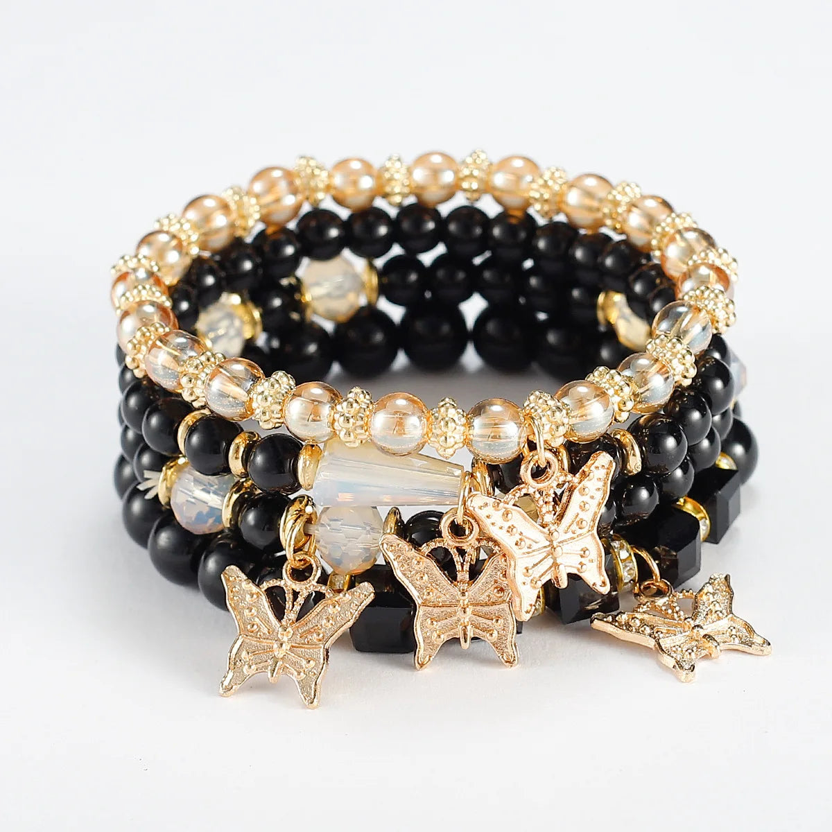 YL 4 Pack Bohemian 520 Gift Creative Women's Jewelry Butterfly Crystal Multi-layer Beaded Fashion Bracelet Bohemia
