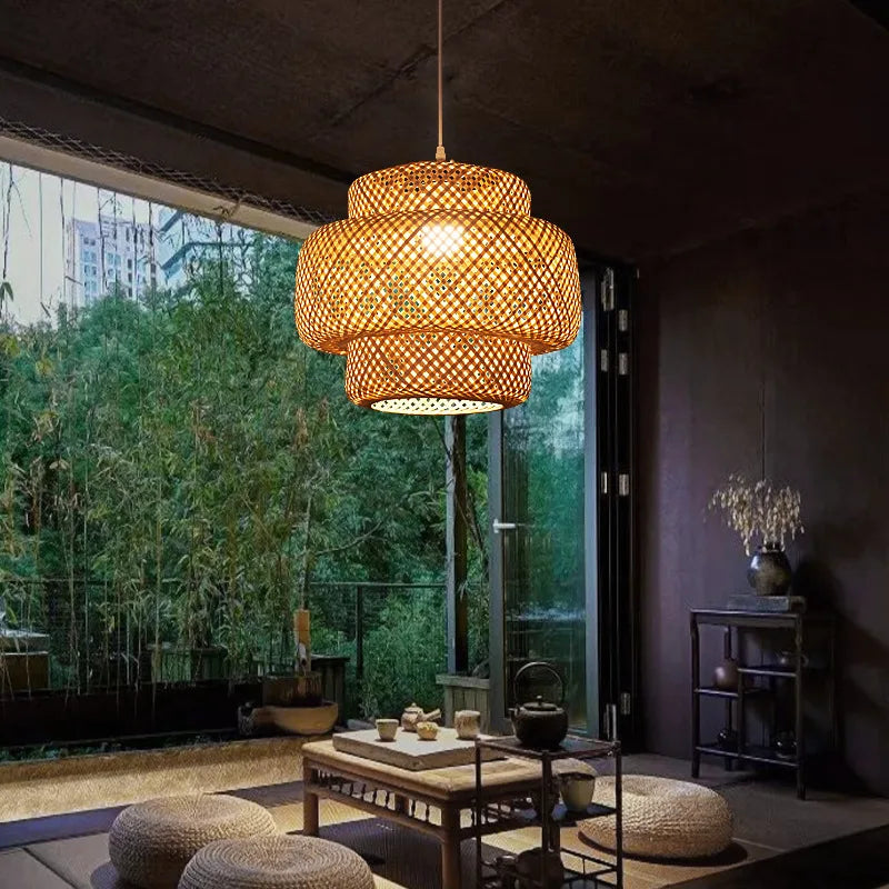 Handmade Bamboo Chandeliers & Pendant Lights E27 Lampshade Modern Natural Designer Art Home Lifestyle Decoration