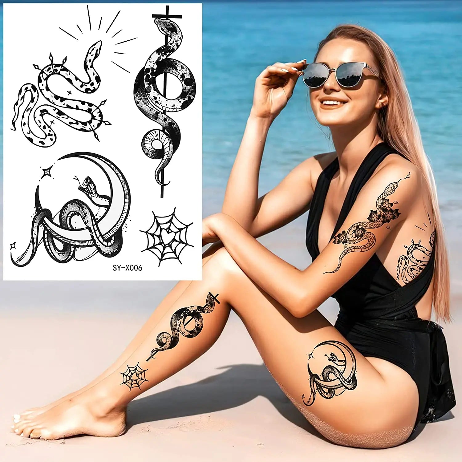 Newest Design Tribal Snake Temporary Waterproof Women and Men Long Lasting Arm  Tattoo Sticker