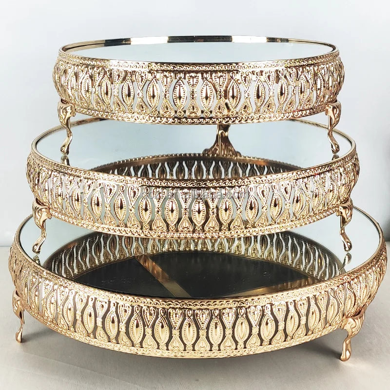 European-style Wedding Props Iron Cake Rack Home Decoration Metal Tray Party Dessert Ornaments Mirror Tray