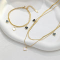 Fashion Double Two Layer Chain Bracelet Adjustable No Fade Tarnish 14k Gold Snake Heart Necklace Stainless Steel