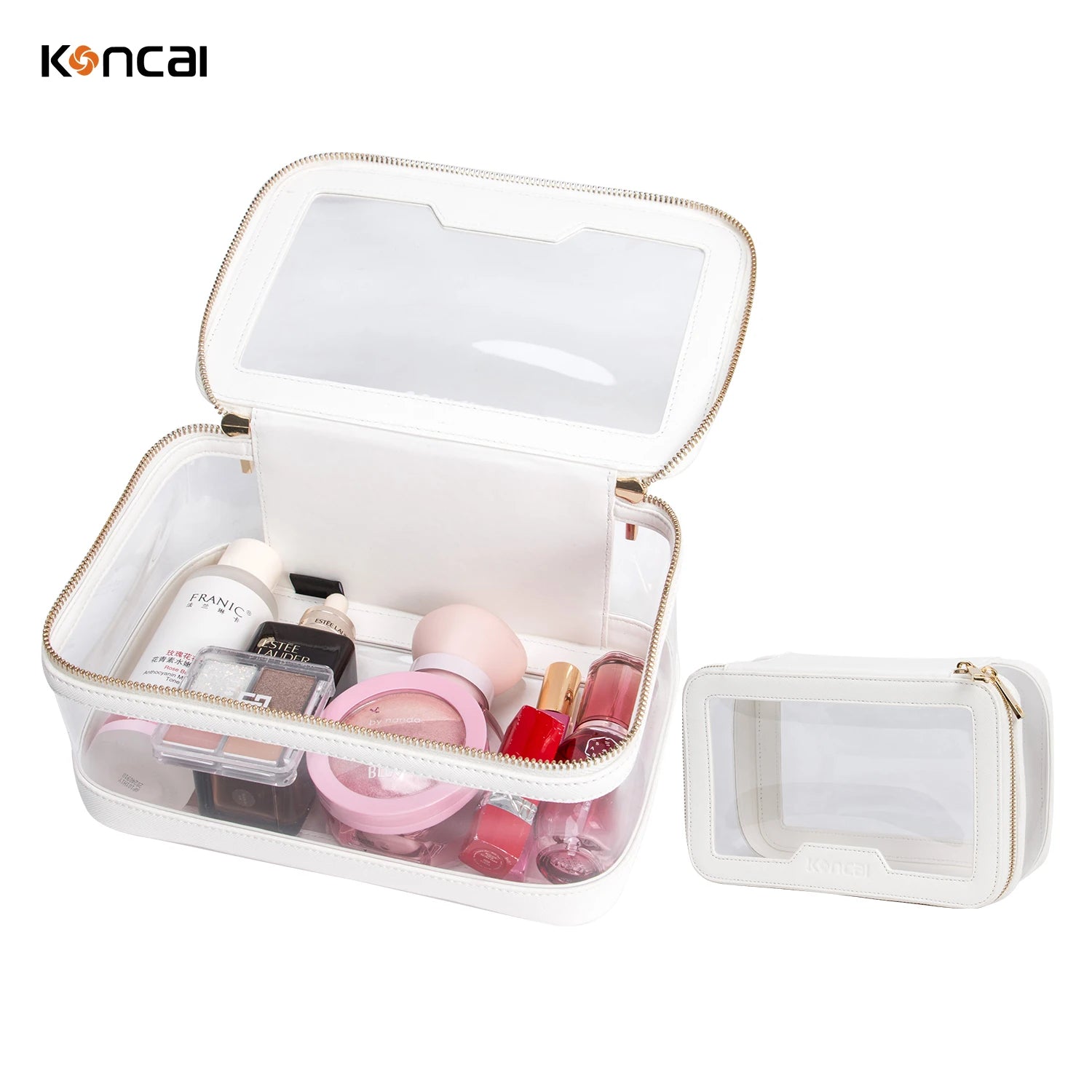 KONCAI Travel  Makeup Case Cosmetic Case Transparent Waterproof Clear Beauty Bag Makeup Organizer for Women Vinyl Makeup Bag