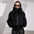 ZIAI 2025 Winter Women Standing Collar Heavy Industry Sequin Short Warm Winter Coat Zip up Sequin Puffer Coat Party Coat