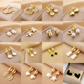 Women's 18K Gold Stainless Steel Earrings Various Designs Shell Roman Numeral Fashionable Ear Jewelry for Party Wedding Gift