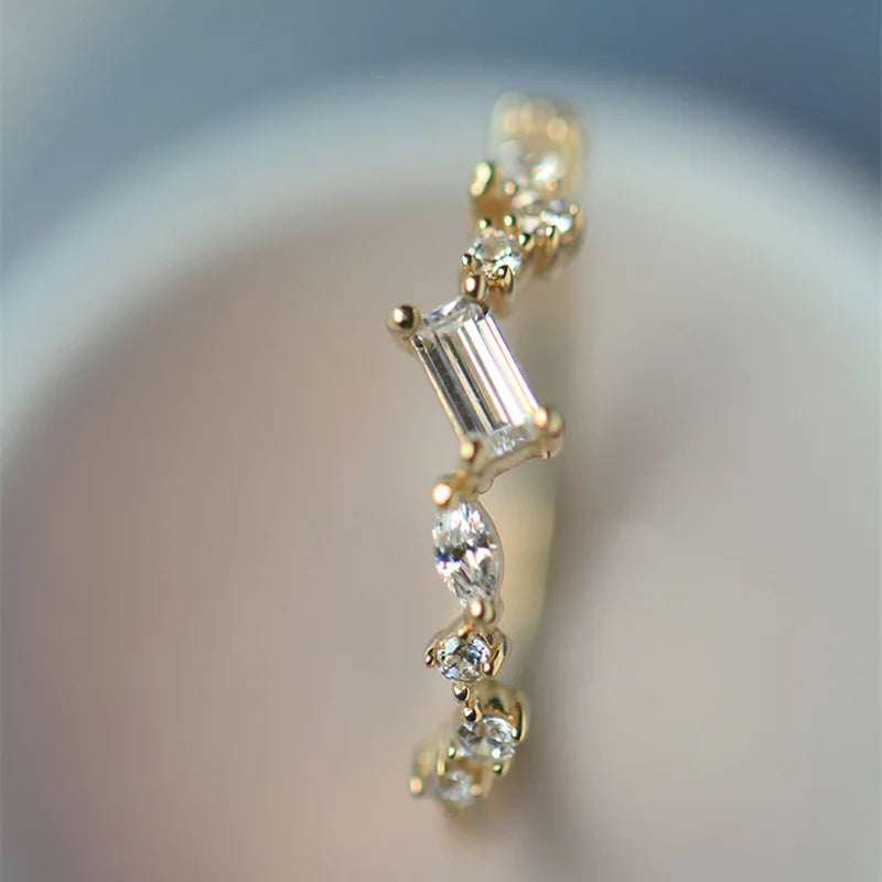 925 Sterling Silver Korean INS Exquisite Inlaid Zircon Fine Ring for Women 14K Gold Plated Wedding Jewelry Gift