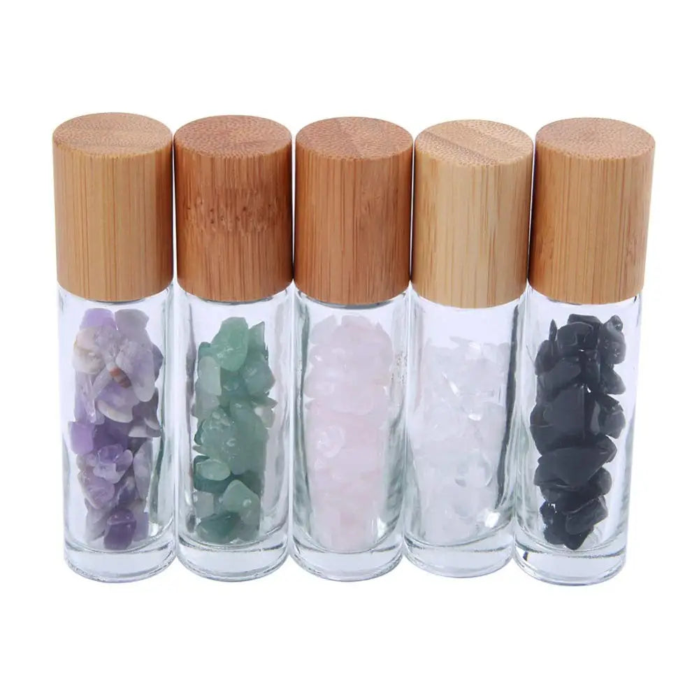 Roller Bottles Essential Oil Roller Bottle Natural Crystal Stones Roller Bottle with Silver Lid Mini Tumbled Gemstone
