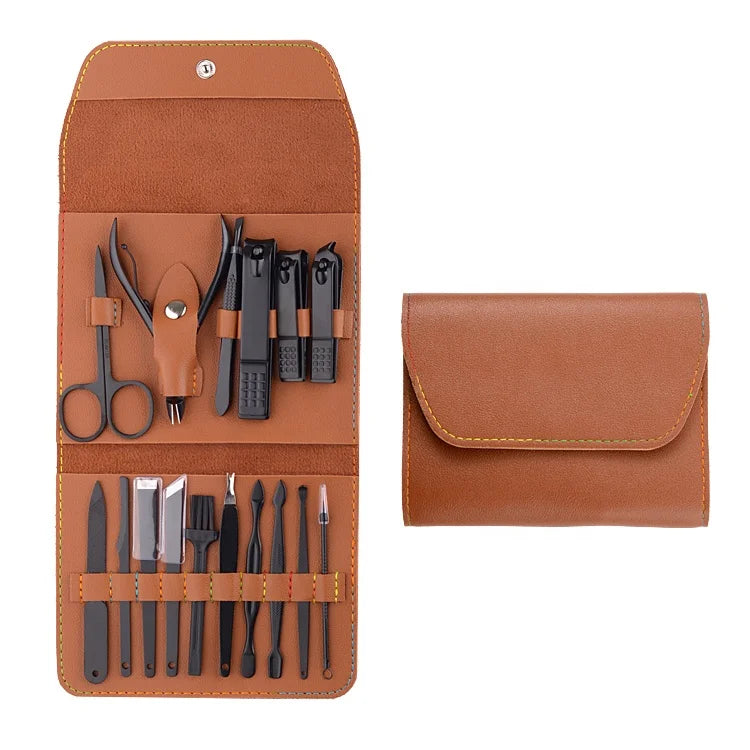 Wholesale Price Popular 16pcs Stainless Steel Multiple Colors Manicure & Pedicure Set with Leather case