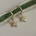 Temperament 925 Sterling Silver CZ Diamond Clover  Hoop Earrings for Women