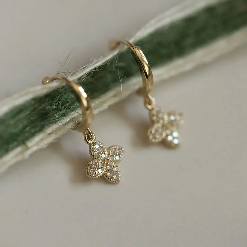 Temperament 925 Sterling Silver CZ Diamond Clover  Hoop Earrings for Women