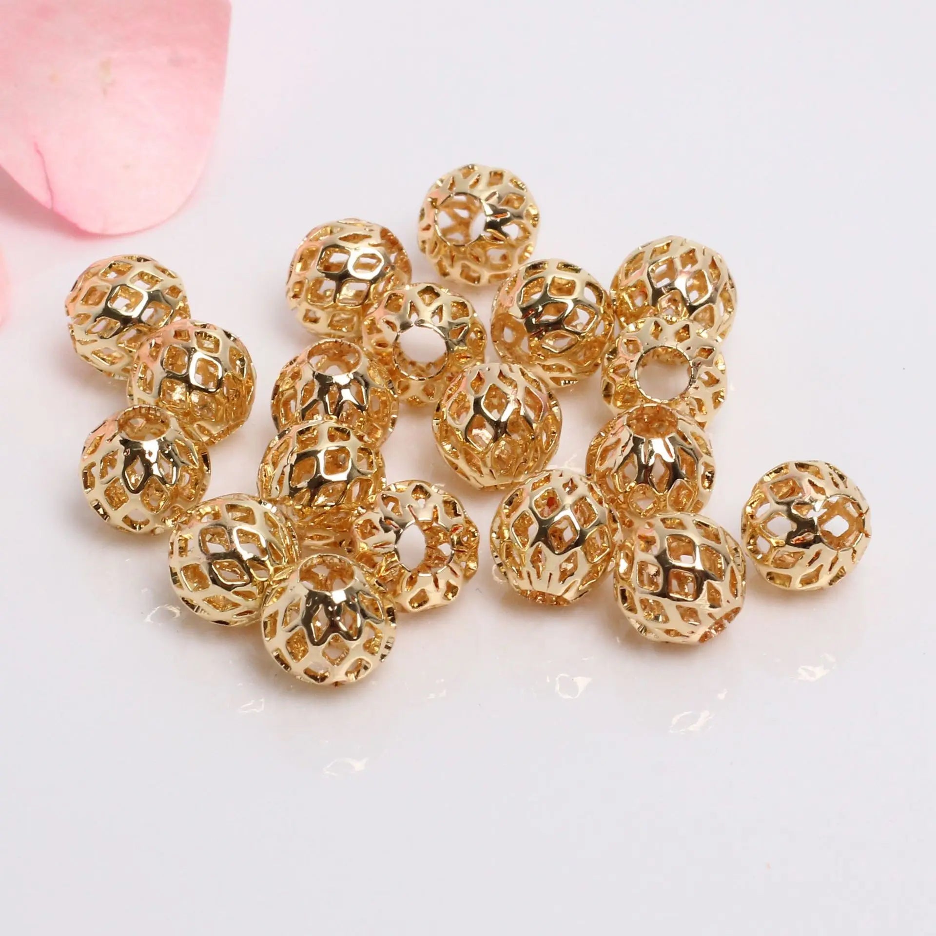 4mm 6mm 8mm 10mm Round Hollow Skeleton Balls Brass 14k Gold Filled Round Spacer Beads for Jewelry Making Finding
