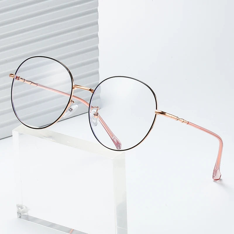 Computer Blue Light Blocking Round Unisex Eyeglasses Metal Optical Frames