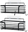 Bathroom Adhesive Shower Basket Wall Mounted No Drilling Kitchen Storage Shelf with Hooks