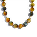 JINYOU 1672 Maillard Natural Stone Tiger Round Beads Chain Collar Necklace Stainless Steel Handmade Jewelry Waterproof for Women