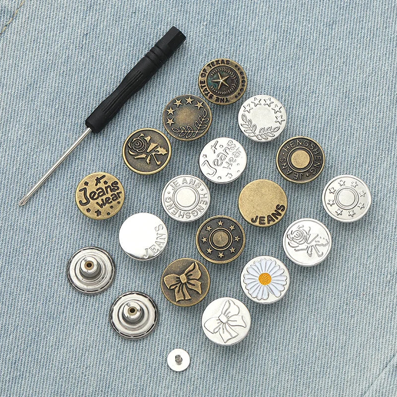 Custom Button Embossed Snap Button Zink Alloy Metal Gold Silver Denim Shank Jeans Buttons and Rivets for Jeans Clothes